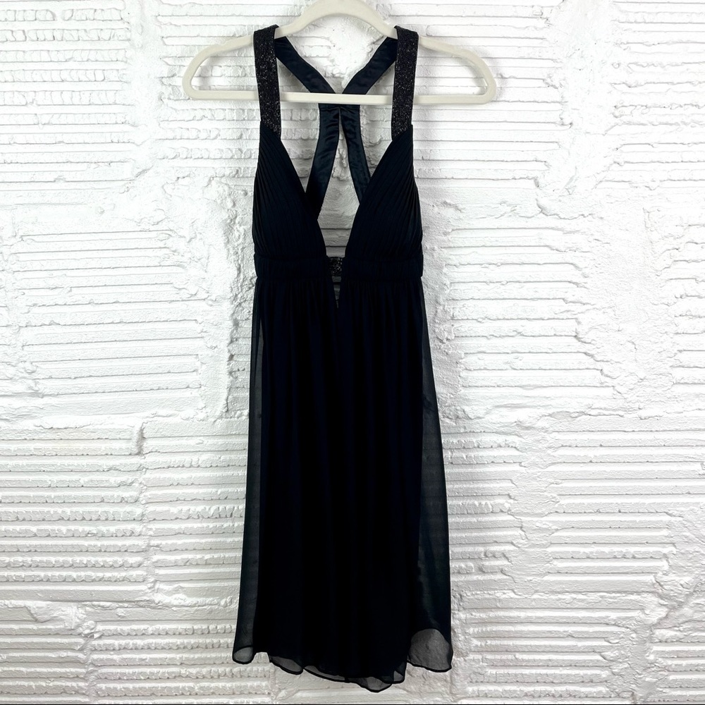 VTG Cache Babydoll Dress Y2K Black Sheer Chiffon‎ Silk Beaded Fairy Ethereal 2